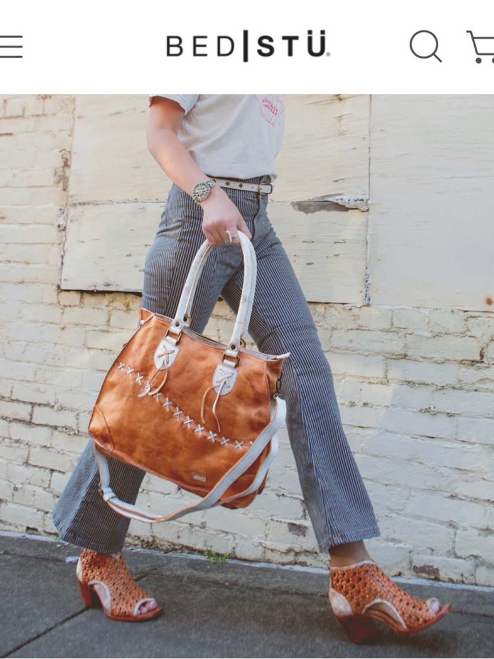 Bed Stu Two-Tone Tan & Cream Leather Crossbody Tote - Picture 5 of 6